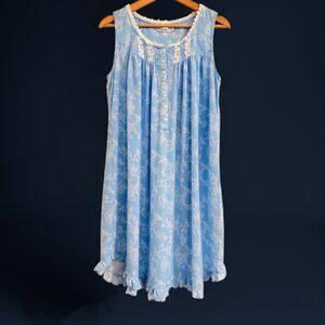 Eileen West Short Nightgown Women's Size Small Blue Floral Lightweight